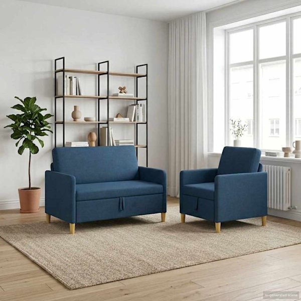 Soffgrupp med förvaring 2 pcs Blå Polyester