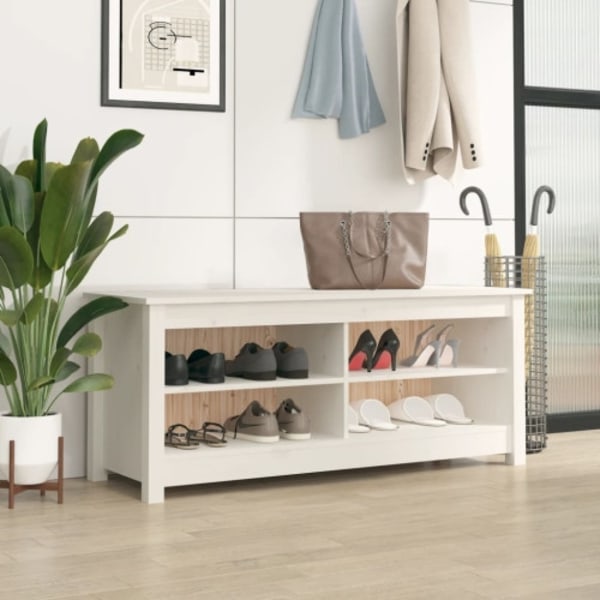 Skobänk vit 110x38x45,5 cm massiv furu