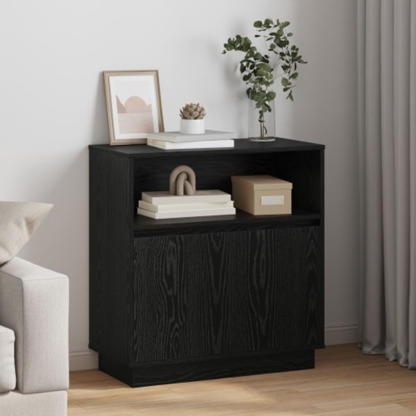 Sideboard med LED Svart Ek 71x34,5x75 cm Konstruerat trä