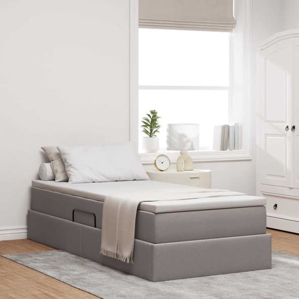 Förvaringssäng med madrass Taupe 90 x 200 cm Polyester