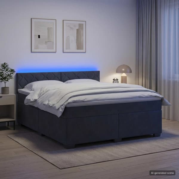 Boxspring säng med madrass och LED Mörkgrå 140 x 200 cm Sammet
