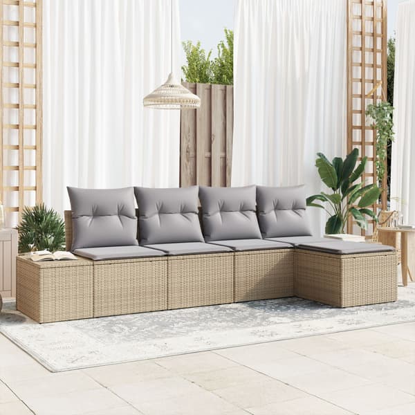 Trädgårdsoffset med kudde 5 pcs Beige konstrotting
