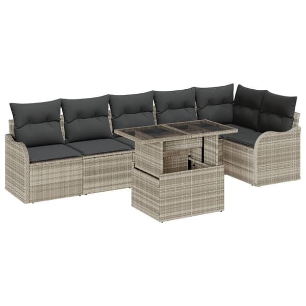 Soffset med kudde 7 pcs Ljusgrå Poly rattan