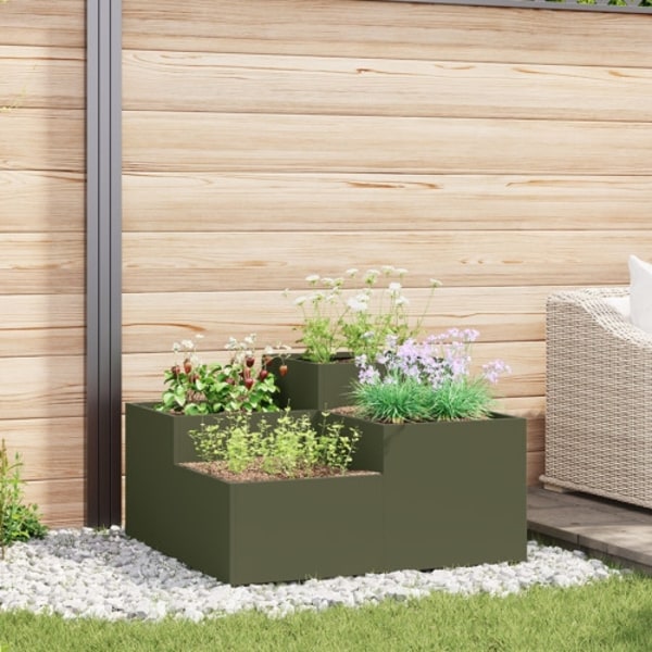 Planteringslåda för utomhusbruk 100x100x48 cm olivgrön stål
