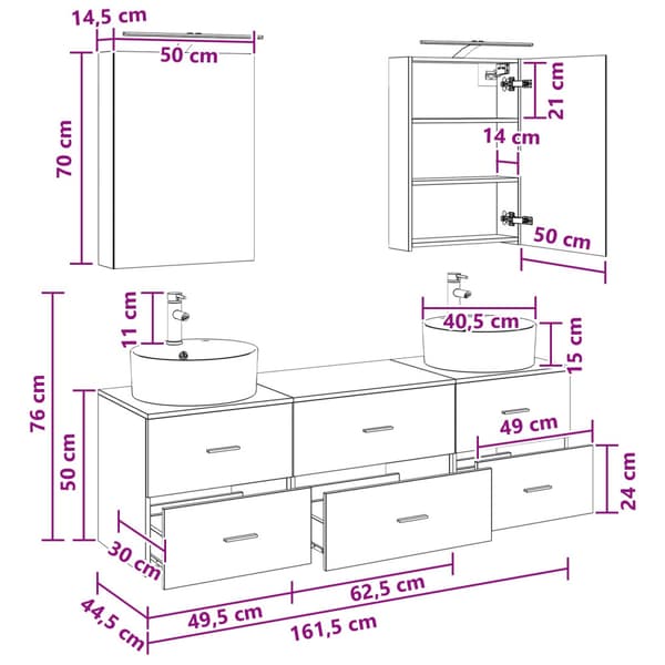 Badrumsmöbelset 5 pcs Vit Konstruerat trä och glas