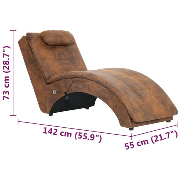 Massageschäslong med kudde brun konstmocka