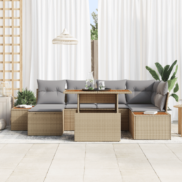 Trädgårdsoffset med lagring 7 pcs Beige Poly rattan