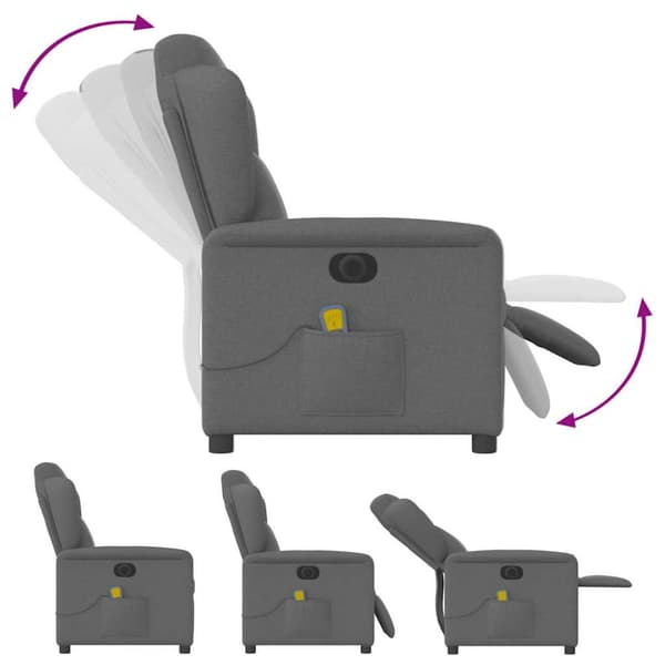 Elektrisk massagefåtölj mörkgrå tyg