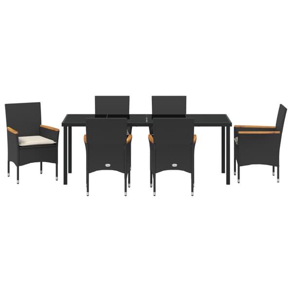 Trädgårdsmöbelset med kudde 7 pcs Svart konstrotting