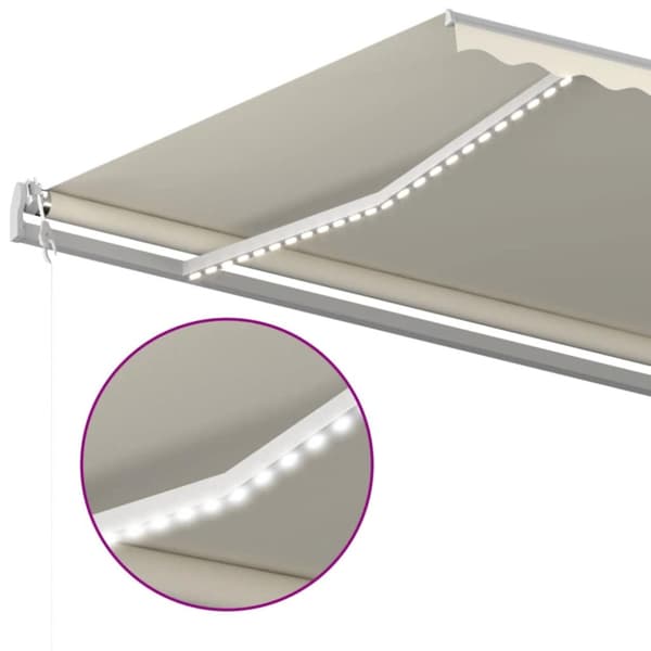 Automatisk markis med vindsensor & LED 600x300 cm gräddvit