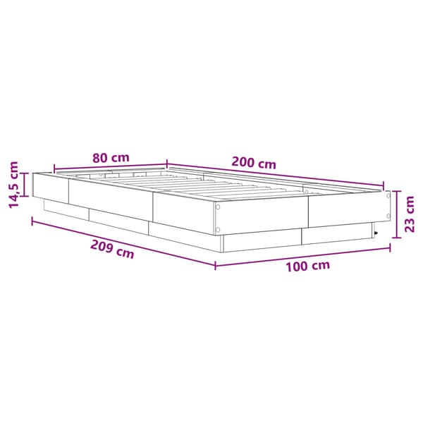 Sängram med LED Vit 80 x 200 cm Konstruerat trä