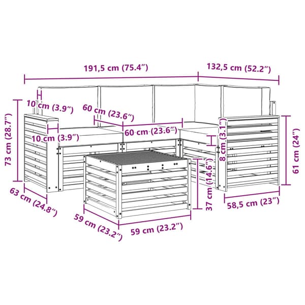 Utomhussoffset 5 pcs Vit och grädde 59 x 59 x 37 cm Polyester