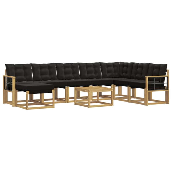 Utomhussoffset med kudde 9 pcs Vit och svart