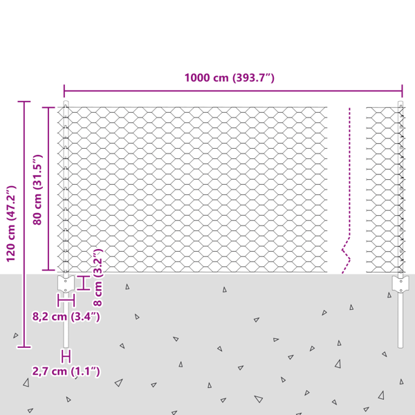 Stängsel med stolpe Silver 0,8 x 10 m Stål