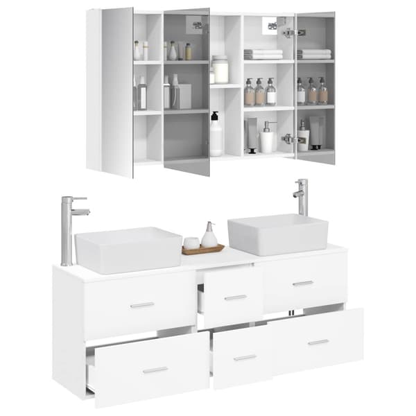 Badrumsmöbelset 4 pcs Vit Konstruerat trä och glas