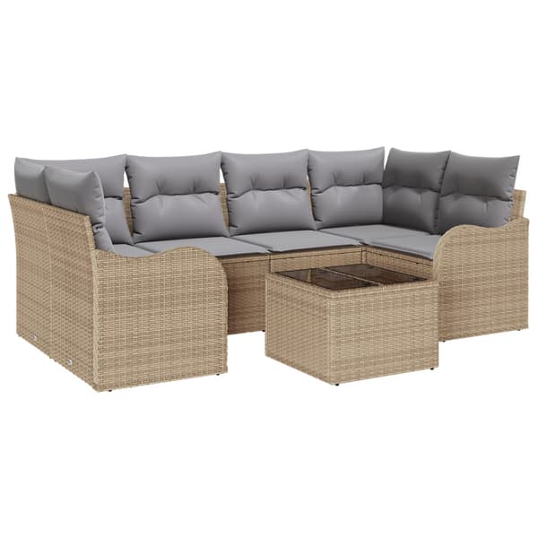 Trädgårdsoffset 7 pcs Beige och Grå Konstrotting, Stål och Glas