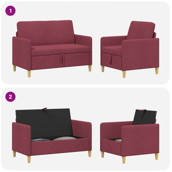 Soffgrupp med förvaring 2 pcs Vinröd Polyester