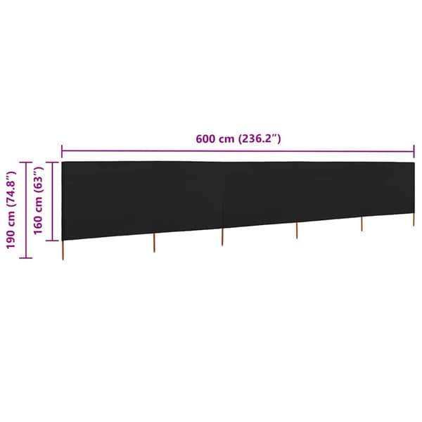 Vindskydd 5 paneler tyg 600x160 cm svart