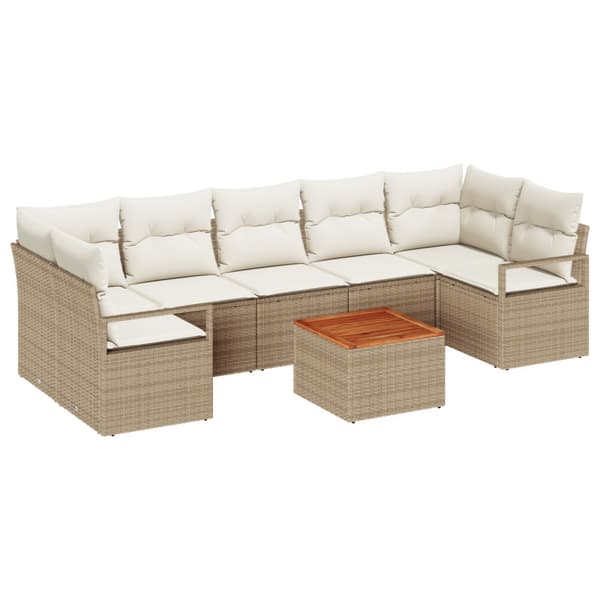 Trädgårdsoffset med kudde 8 pcs Beige konstrotting