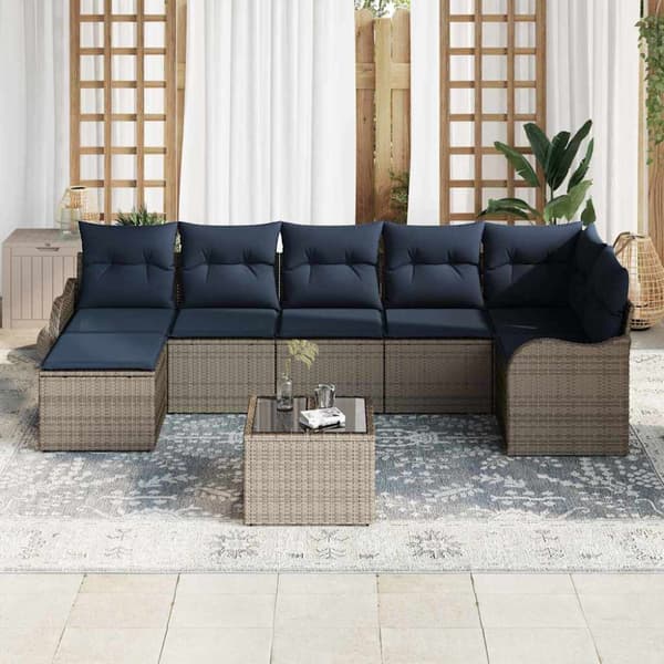 Trädgårdsoffset med kudde 8 pcs Grå Poly rattan