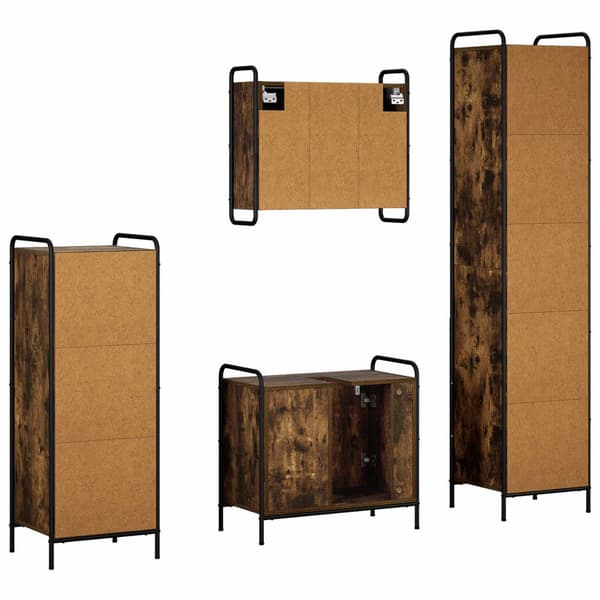 Badrumsskåpsset 4 st Rökt ek 40 x 36 x 181 cm Konstruerat trä