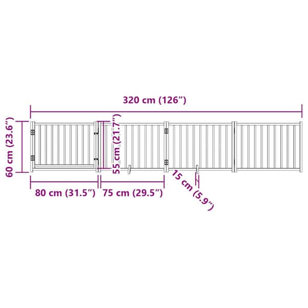 Hundgrind med dörr vikbar 4 paneler 320 cm massivt granträ
