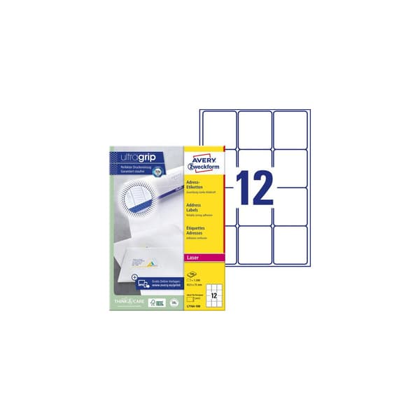 Etikett AVERY UG 63,5x72mm 1200/fp