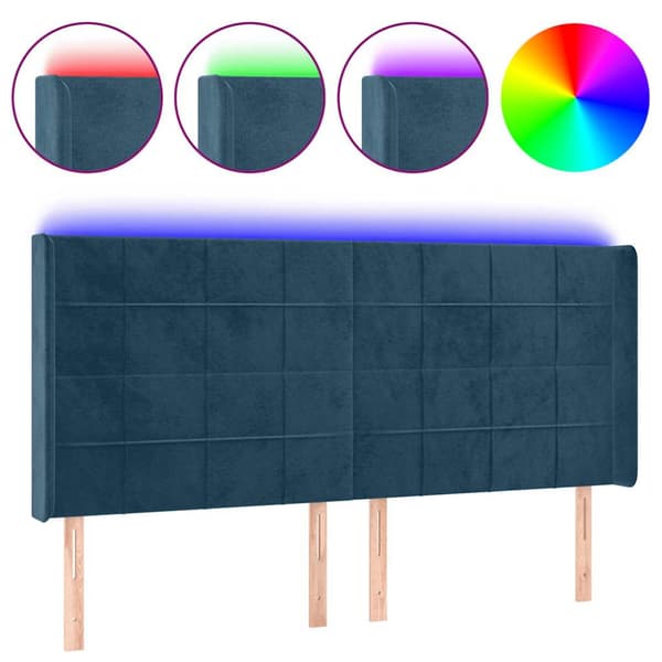 Sänggavel LED mörkblå 203x16x118/128 cm sammet