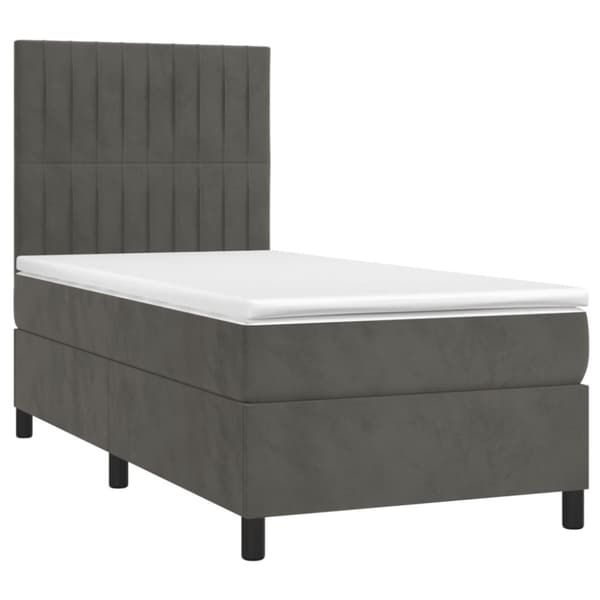 Ramsäng med madrass & LED mörkgrå 100x200 cm sammet