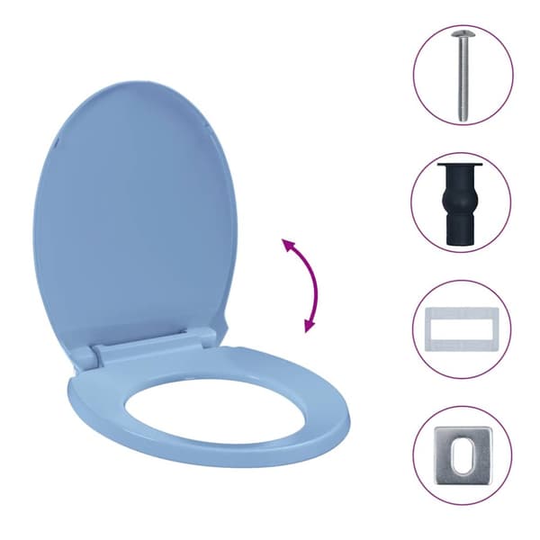 Toalettsits mjuk stängning snabbfäste blå oval