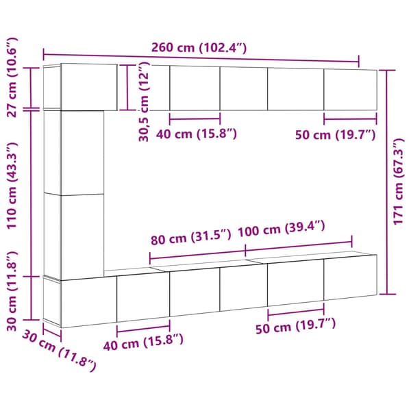 TV Cabinet Set 9 st Svart Ek