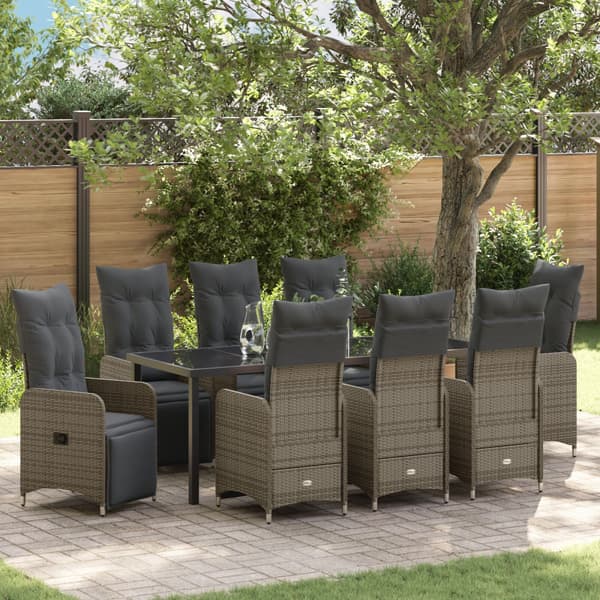 Trädgårdsmöbelset 9 pcs Beige konstrotting
