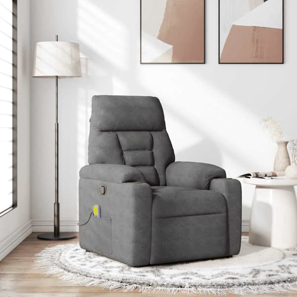 Massagefåtölj mörkgrå mikrofibertyg