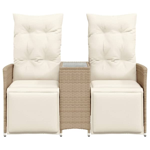 Trädgårdssoffa fällbar 2-sits med bord beige konstrotting