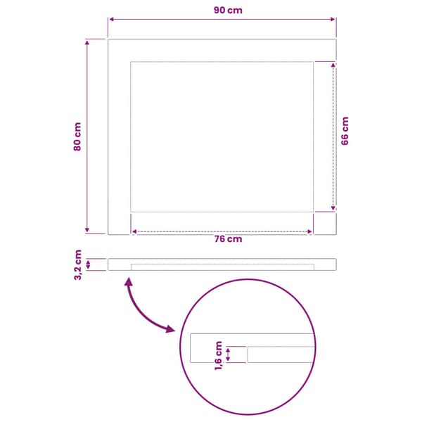 Rektangulärt Bordsskiva 90 x 80 x 3,2 cm Rektangulär