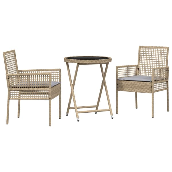 Trädgårds Bistro Set 3 pcs Beige konstrotting