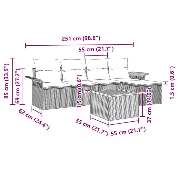 Trädgårdsoffset med kudde 6 pcs Beige konstrotting