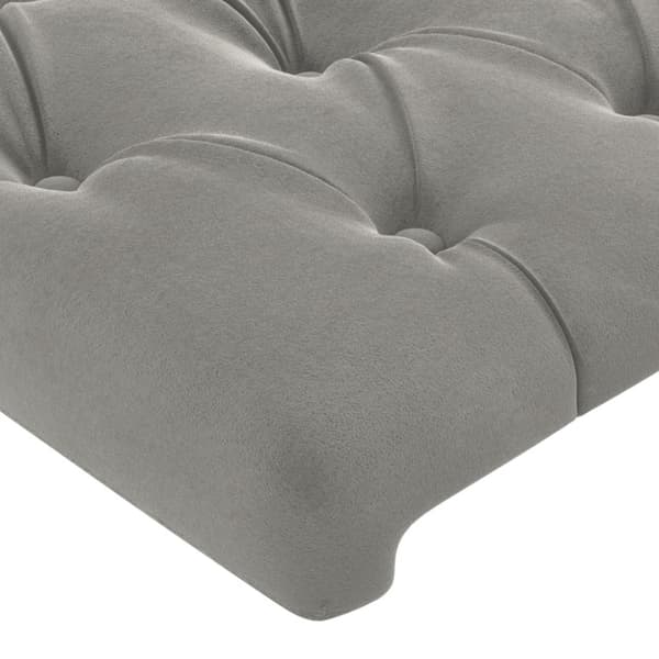 Sänggavel LED ljusgrå 203x16x118/128 cm sammet