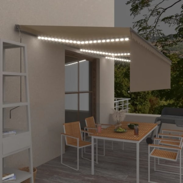 Automatisk markis med rullgardin vindsensor LED 6x3 m gräddvit