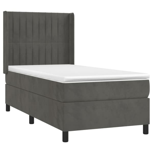 Ramsäng med madrass mörkgrå 90x190 cm sammet