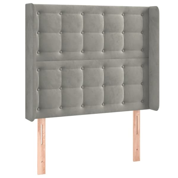 Sänggavel LED ljusgrå 103x16x118/128 cm sammet