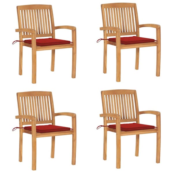 Stapelbara trädgårdsstolar med dynor 4 st massiv teak