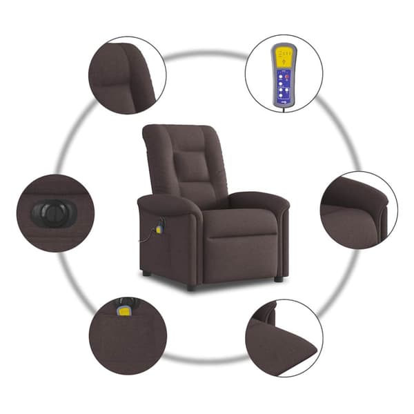 Elektrisk massagefåtölj mörkbrun tyg