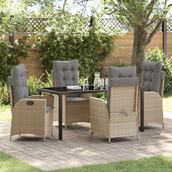 Trädgårdsmöbelset med kudde 5 pcs Beige konstrotting