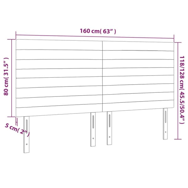 Sänggavel LED ljusgrå 160x5x118/128 cm sammet
