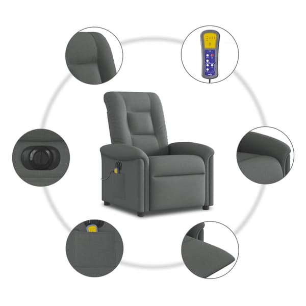 Elektrisk massagefåtölj mörkgrå tyg