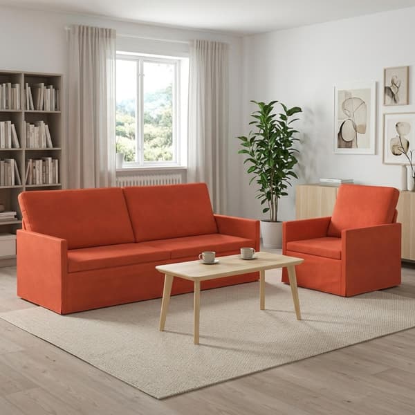 Soffset 2 st Röd orange Kordread tyg