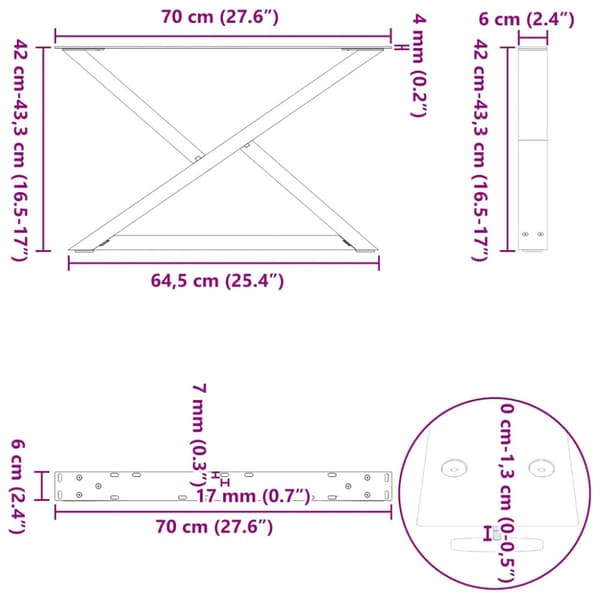 Soffbordsben 2 st svarta 70x(42-43,3) cm stål