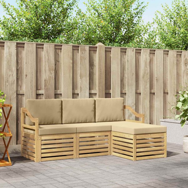 Utomhussoffset med kudde 4 pcs Vit och Beige Polyester