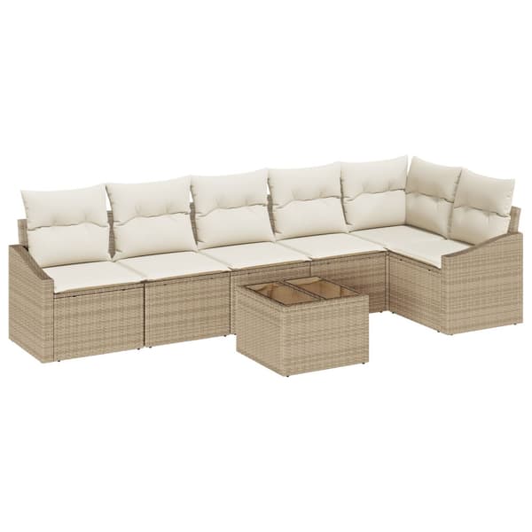 Trädgårdsoffset 7 st Beige och gräddfärgad konstrotting